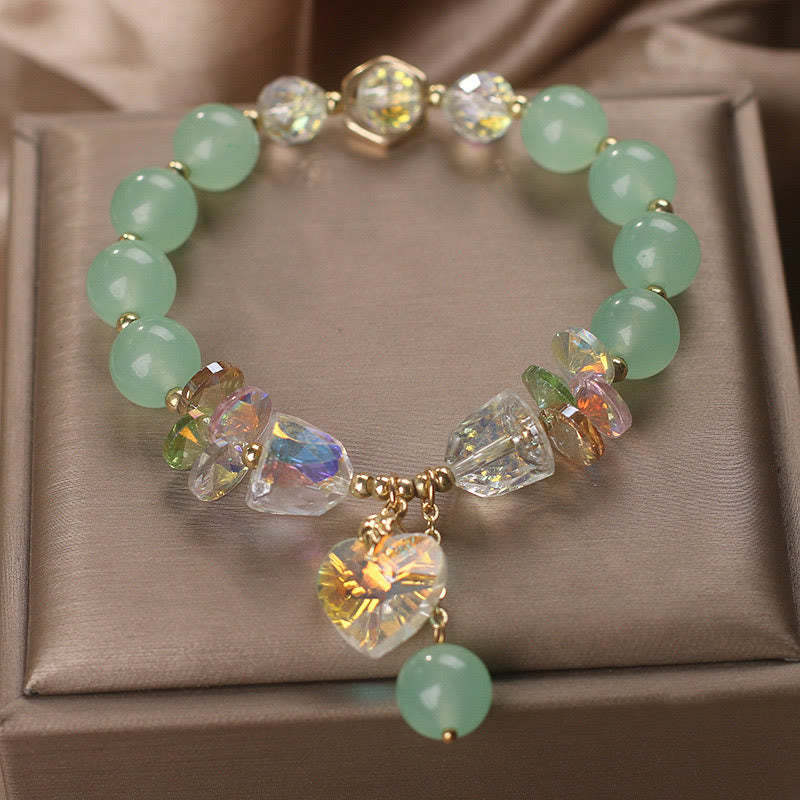 Aquamarine Green Crystal Love Heart Charm Healing Bracelet