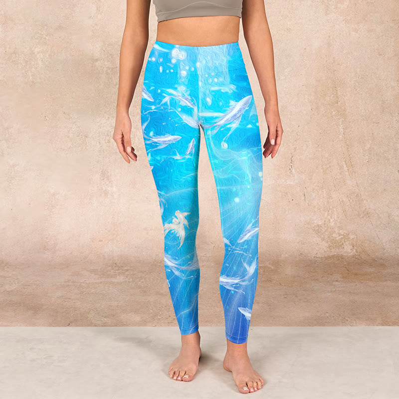 Fish In The Ocean Print Gym Leggings Women's Yoga Pants