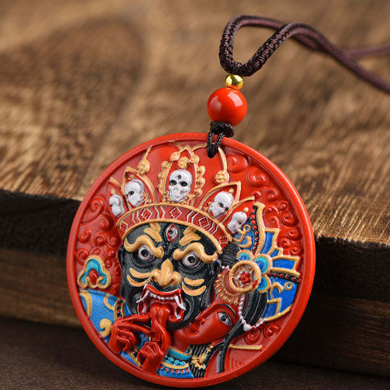 Zakiram Goddess of Wealth Painted Cinnabar Blessing Necklace Pendant