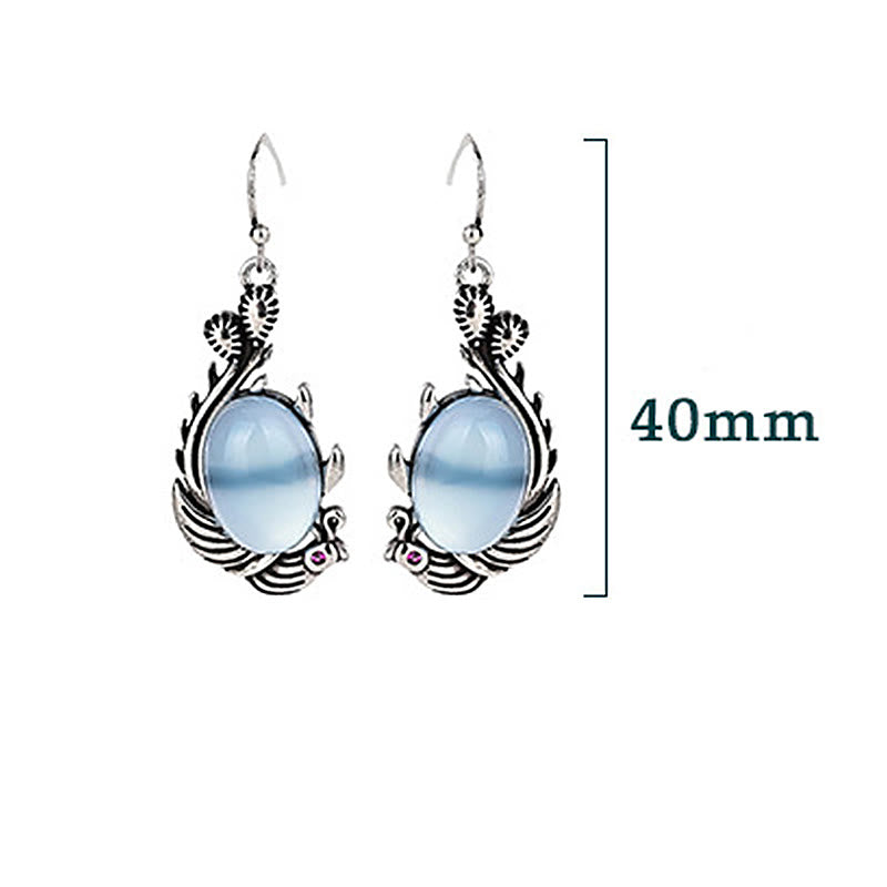 925 Sterling Silver Posts Blue Chalcedony Koi Fish Balance Vitality Earrings