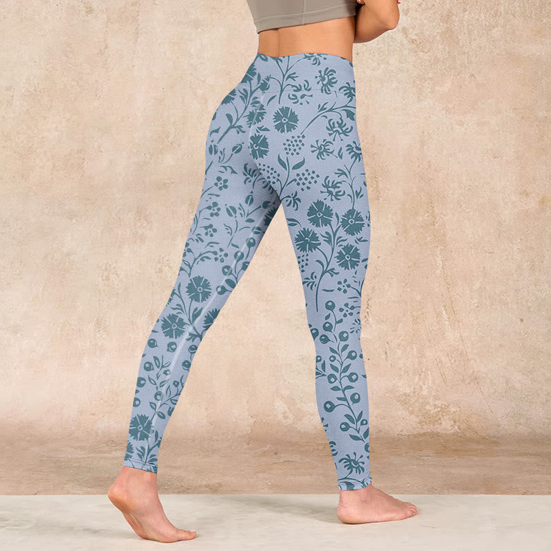 Lush Flowers Plants Print Gym Leggings Women's Yoga Pants
