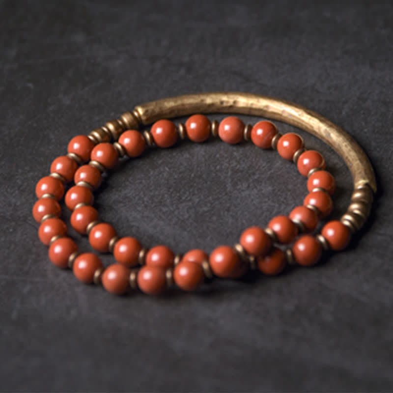 Red Jasper Moss Agate Black Obsidian Crystal Copper Peace Couple Bracelet