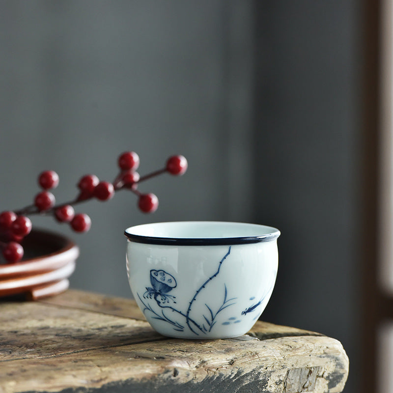 Koi Fish Lotus Flower Leaf Mountains Tree Ceramic Teacup Kung Fu Tea Cup 130ml