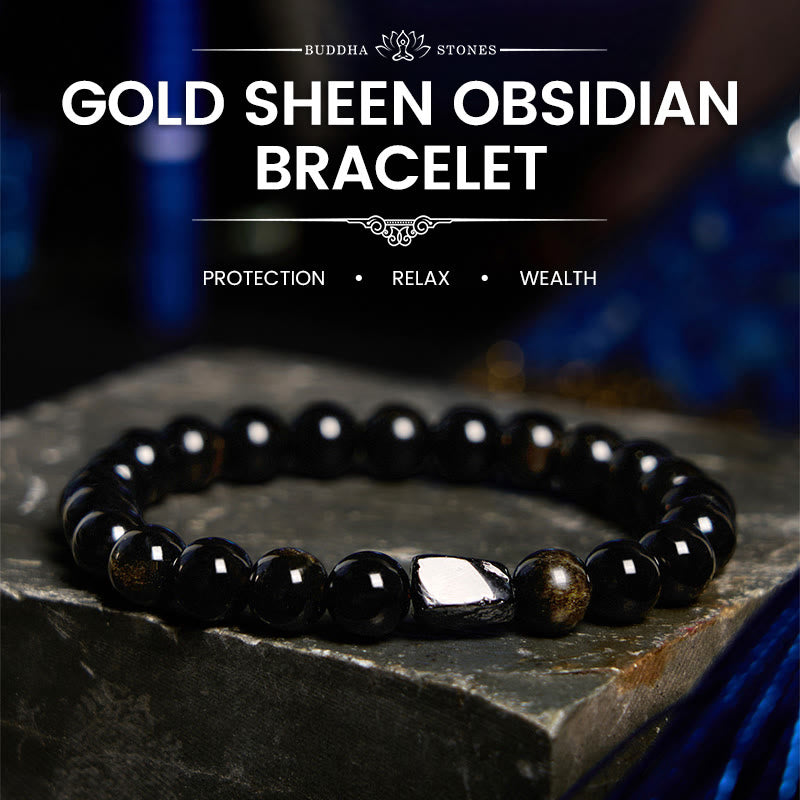 Gold Sheen Obsidian Black Tourmaline Wealth Bracelet