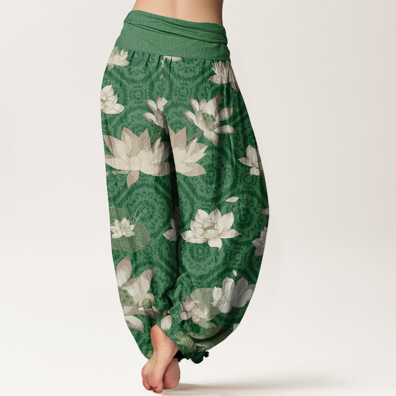 Lotus Leaf Pattern Women's Elastic Waist Harem Pants