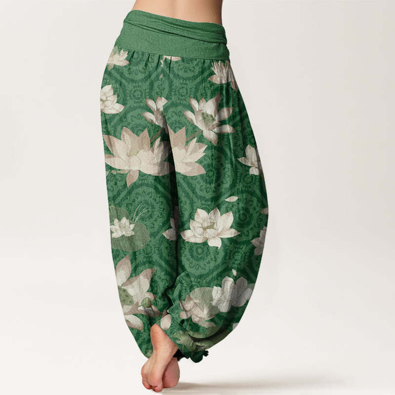 Lotus Leaf Pattern Women's Elastic Waist Harem Pants