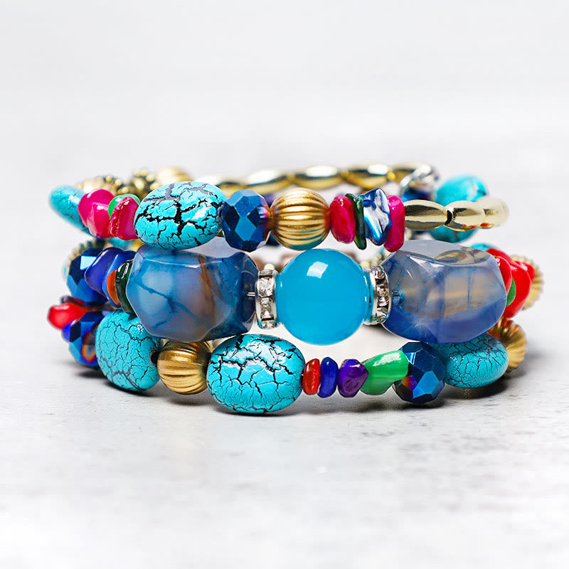 Multilayer Irregular Turquoise Agate Beads Blessing Bracelet