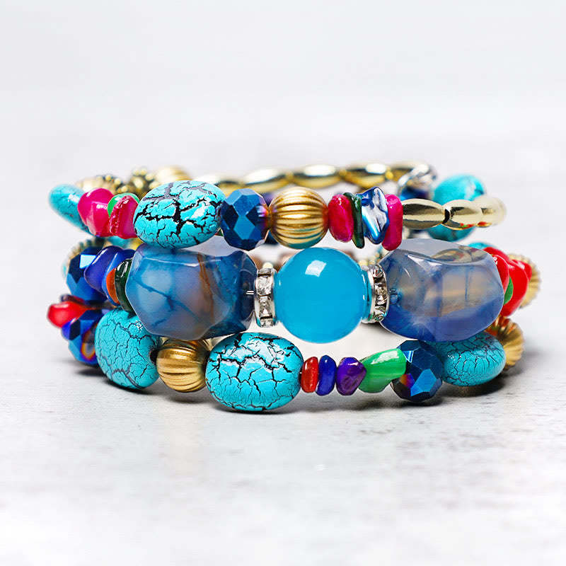 Multilayer Irregular Turquoise Agate Beads Blessing Bracelet