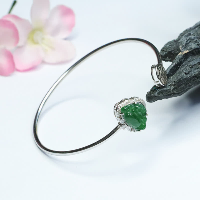 925 Sterling Silver Laughing mystic zen Jade Luck Bracelet Bangle