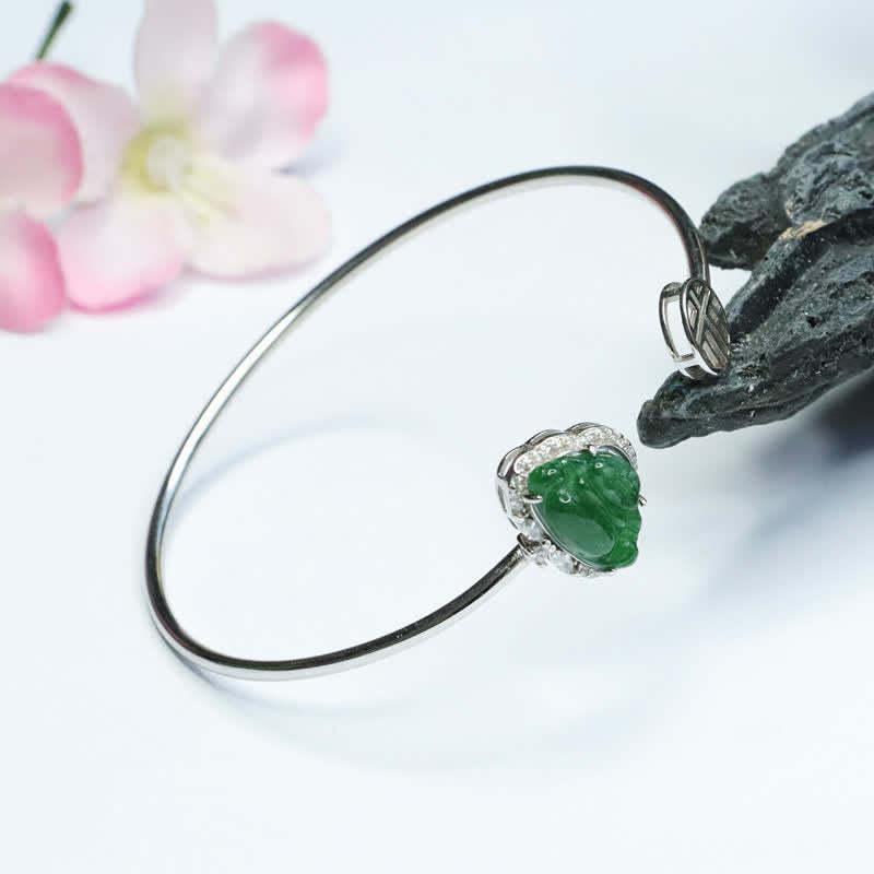 925 Sterling Silver Laughing mystic zen Jade Luck Bracelet Bangle