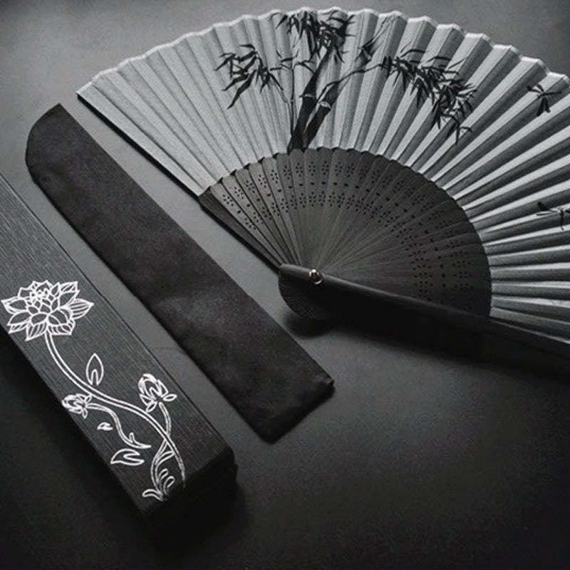 Ink Bamboo Polyester Handheld Bamboo Folding Fan