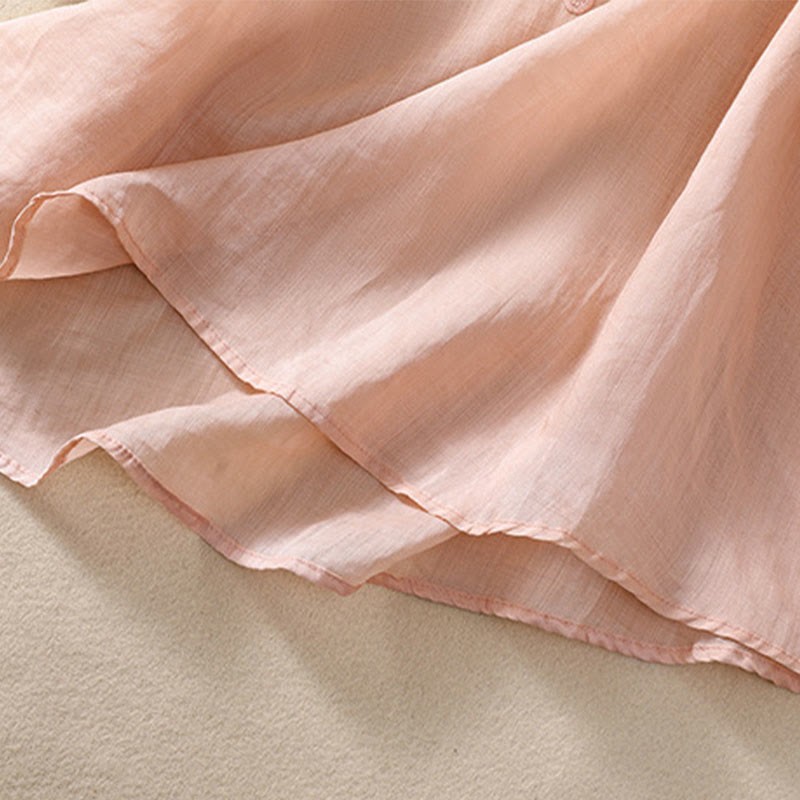 Artistic Plain Floral Embroidered Design Crew Neck Puff Half Sleeve Cotton Linen Women's T-Shirt