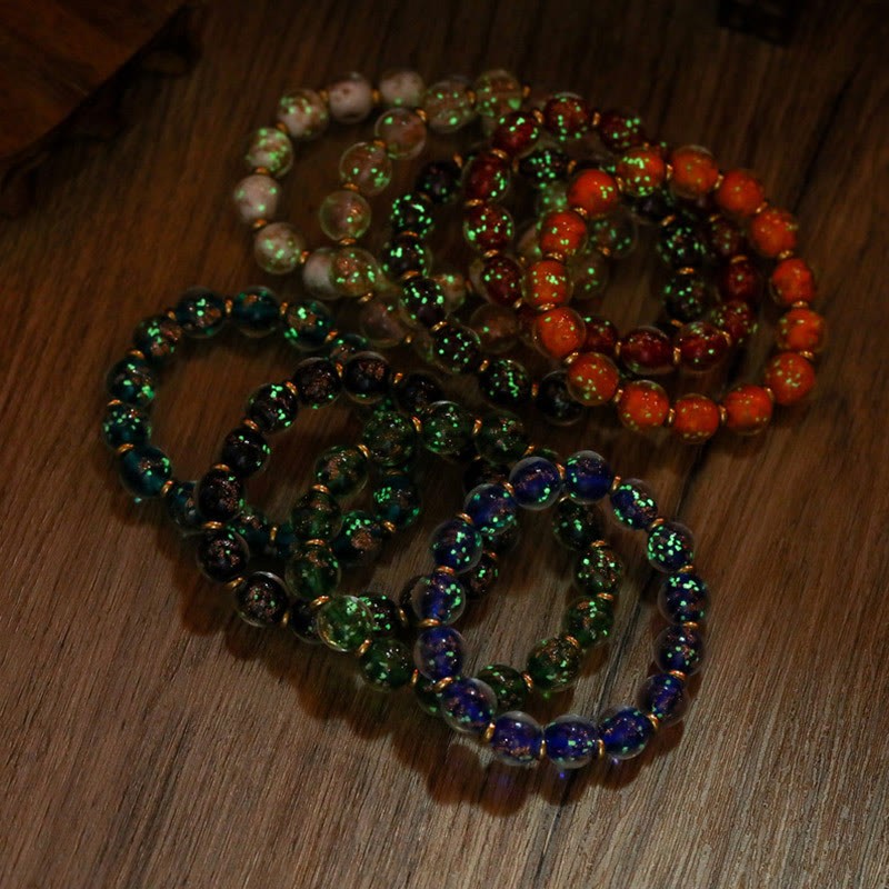 Gold Swallowing Beast Family Charm Luminous Fluorescent Liuli Glass Bead Success Bracelet