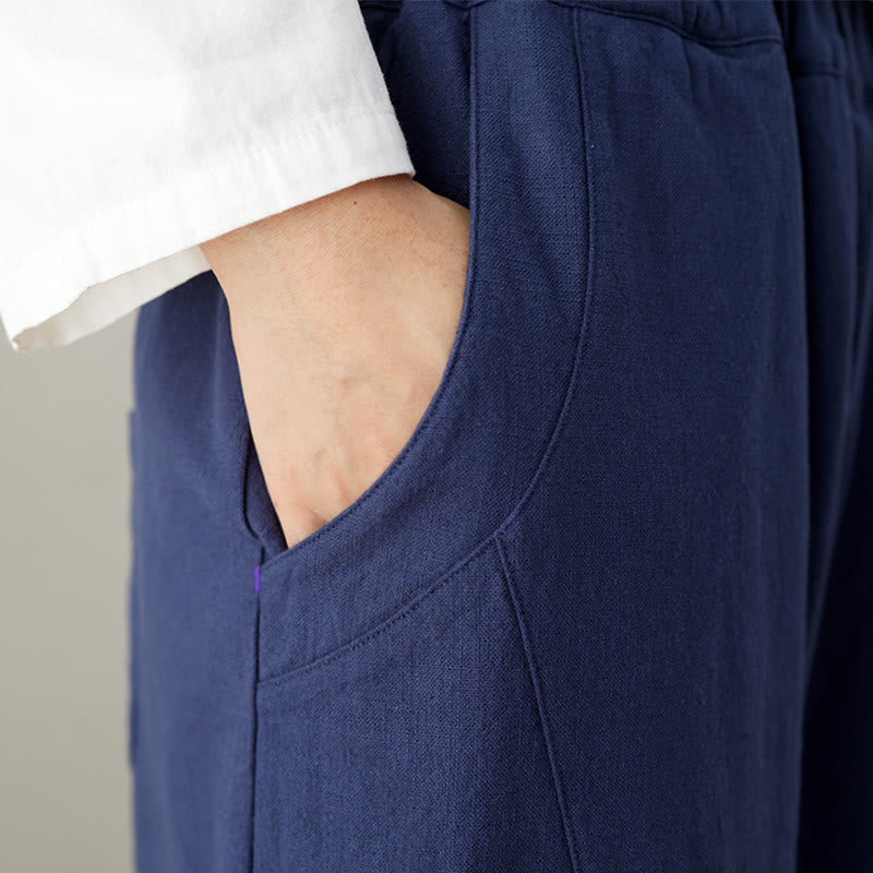Casual Plain Loose Women's Cotton Pants With Pockets