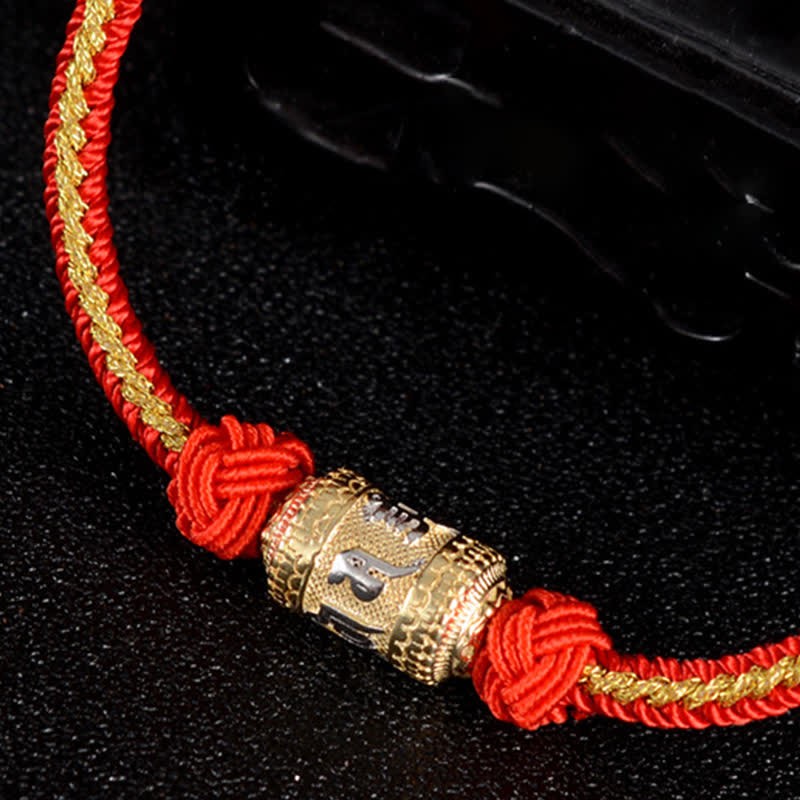 925 Sterling Silver Om Mani Padme Hum Prayer Wheel Luck Strength Red String Bracelet