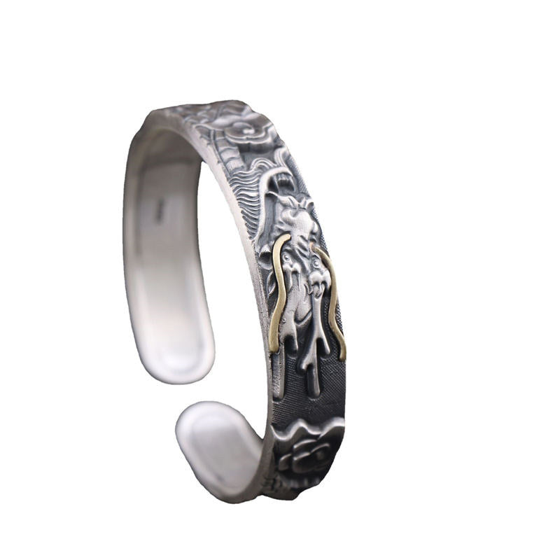 999 Sterling Silver Dragon Strength Protection Bracelet Bangle