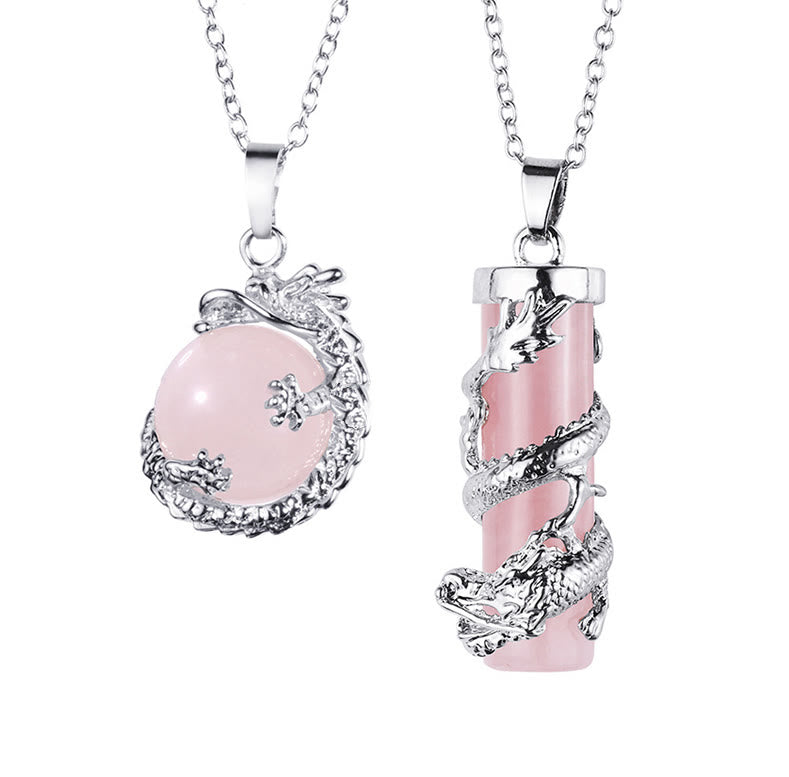 2pc Dragon Wrapped Round Ball Gemstone Couple Necklace Pendant