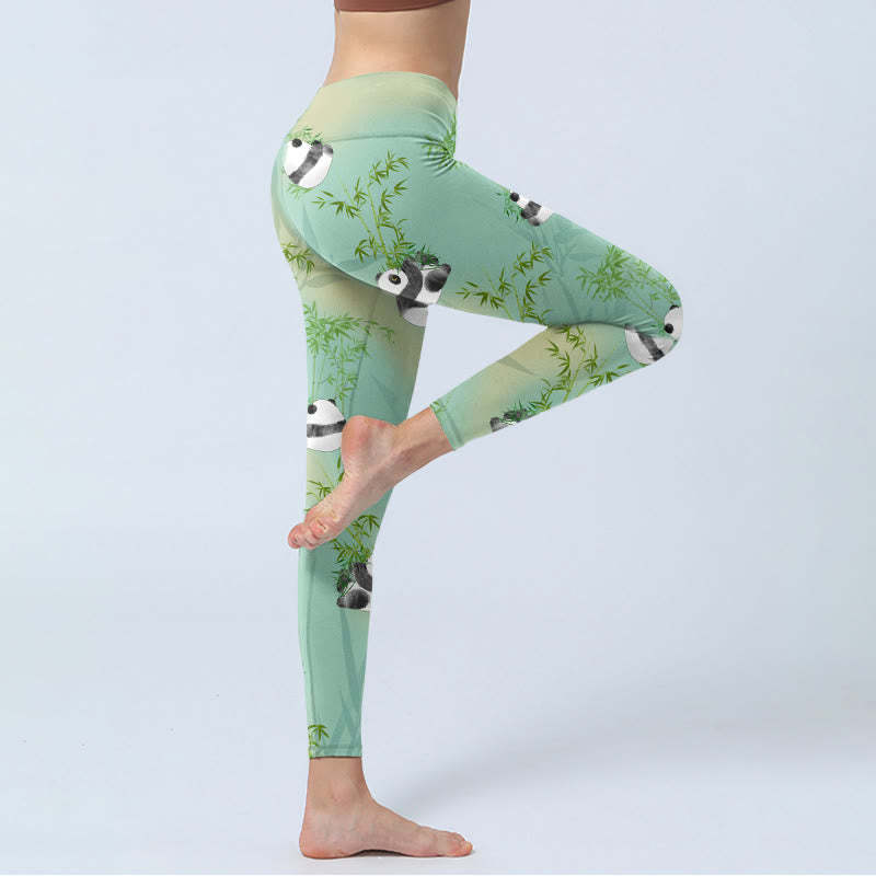 Bamboo Panda Print Gym Leggings Women's Yoga Pants