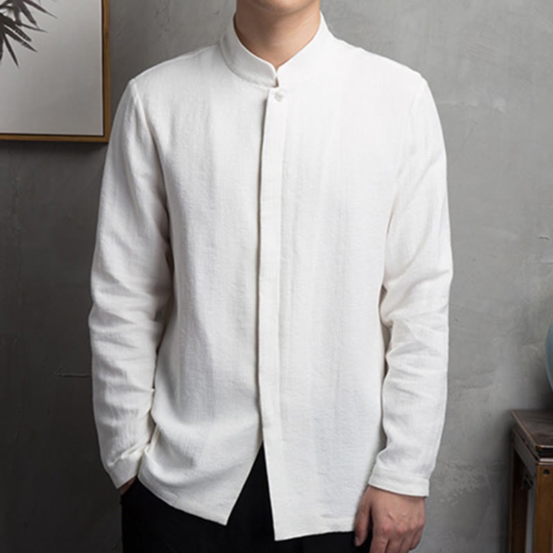 Solid Color Chinese Tang Suit Cotton Linen Jacket Men Clothing