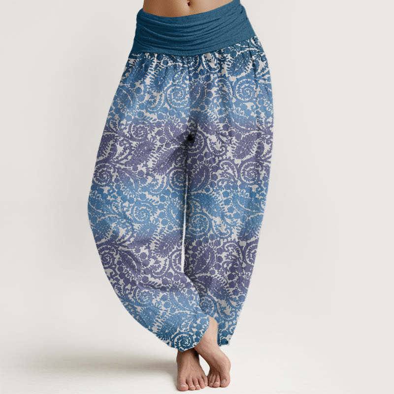 Casual Geometric Rotating Flower Leaves Women's Elastic Waist Harem Pants