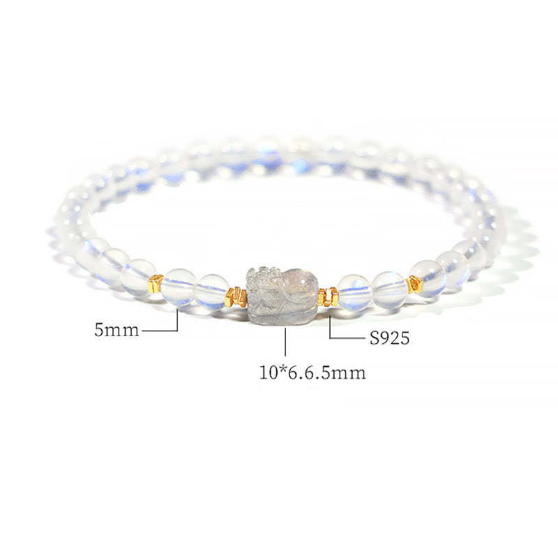 925 Sterling Silver Plated Gold Natural Moonstone PiXiu Healing Bracelet