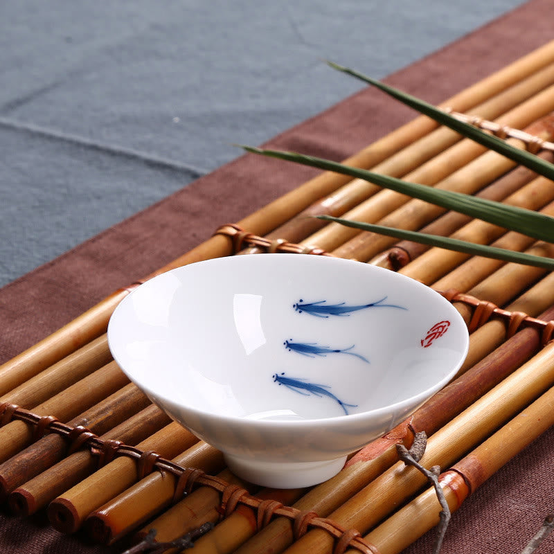 Jingdezhen Blue and White Porcelain Koi Fish Ceramic Teacup Kung Fu Tea Cups