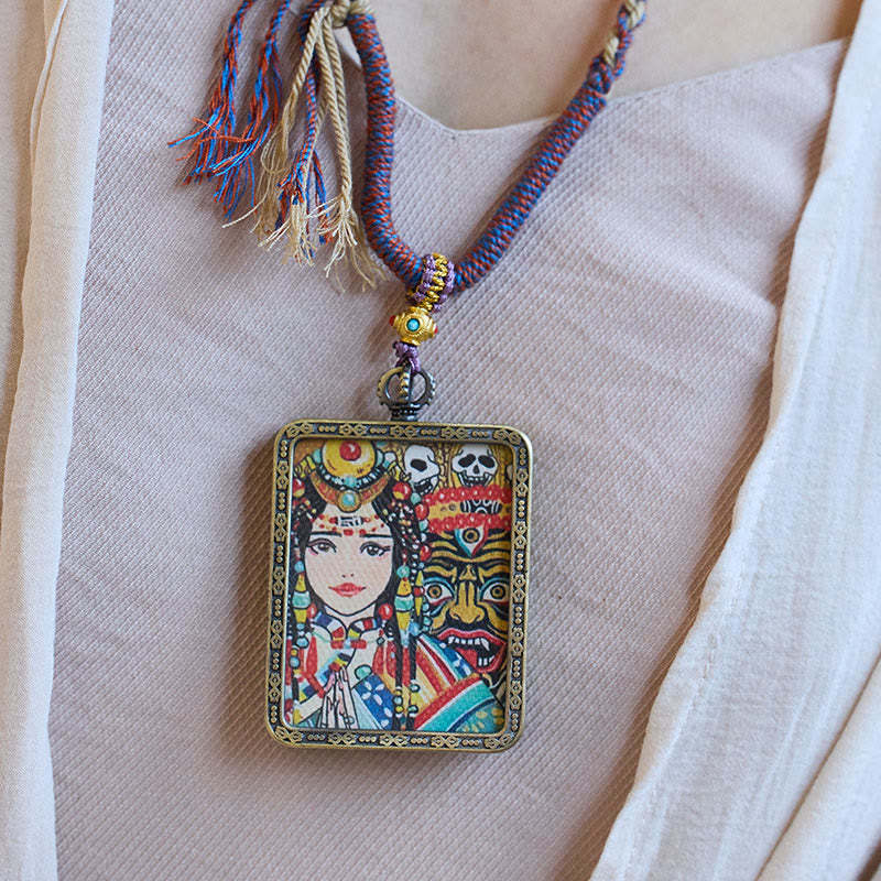 Tibetan Zakiram Goddess of Wealth Past And Present Ghau Prayer Box Necklace Pendant
