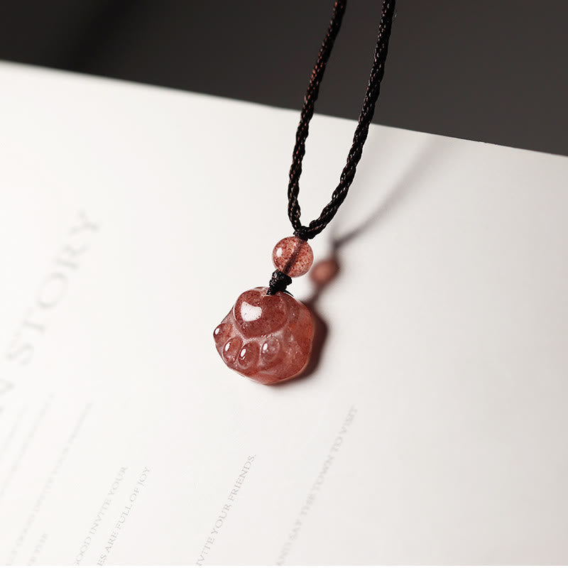 Strawberry Quartz Lovely Cat Paw Claw Healing Necklace Pendant