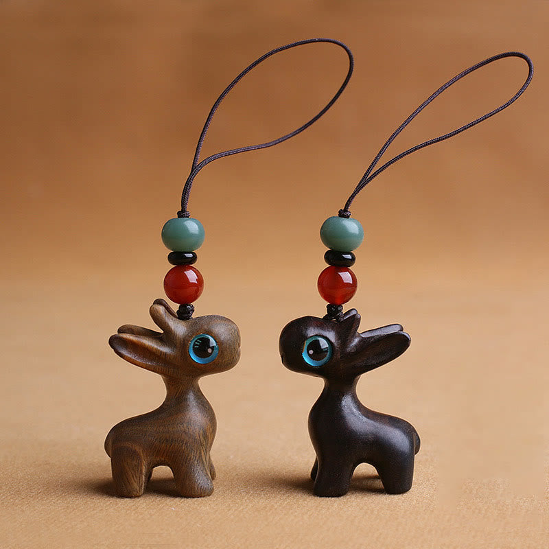 Sandalwood Small Leaf Red Sandalwood Ebony Wood Green Sandalwood Lucky Mini Deer Carved Protection Key Chain Phone Hanging Decoration