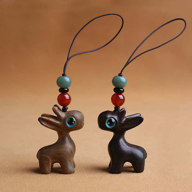 Sandalwood Small Leaf Red Sandalwood Ebony Wood Green Sandalwood Lucky Mini Deer Carved Protection Key Chain Phone Hanging Decoration