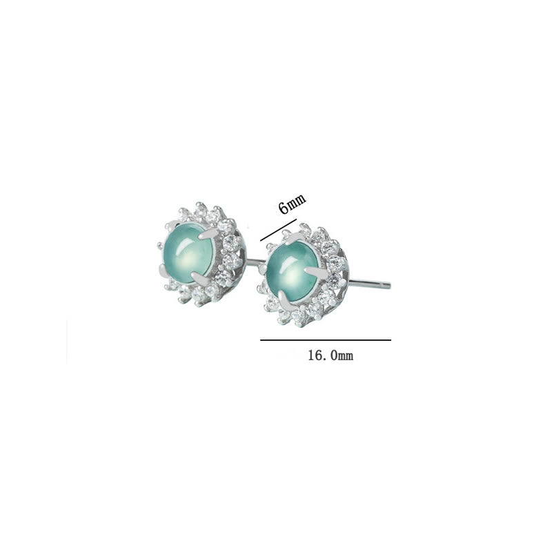 925 Sterling Silver Round Jade Luck Abundance Stud Earrings