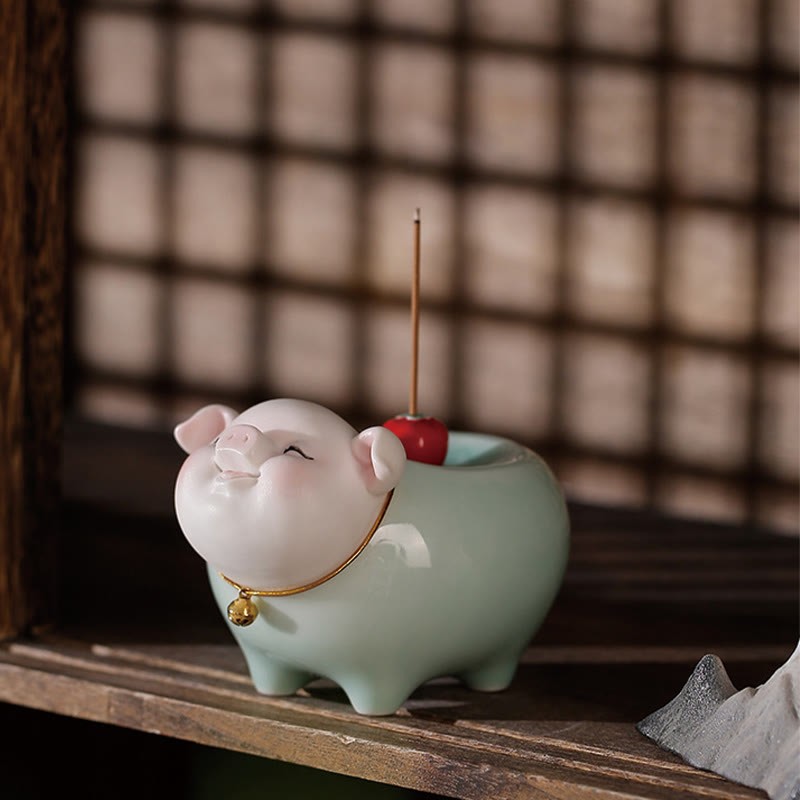 Ceramic Little Pig Blessing Stick Incense Burner