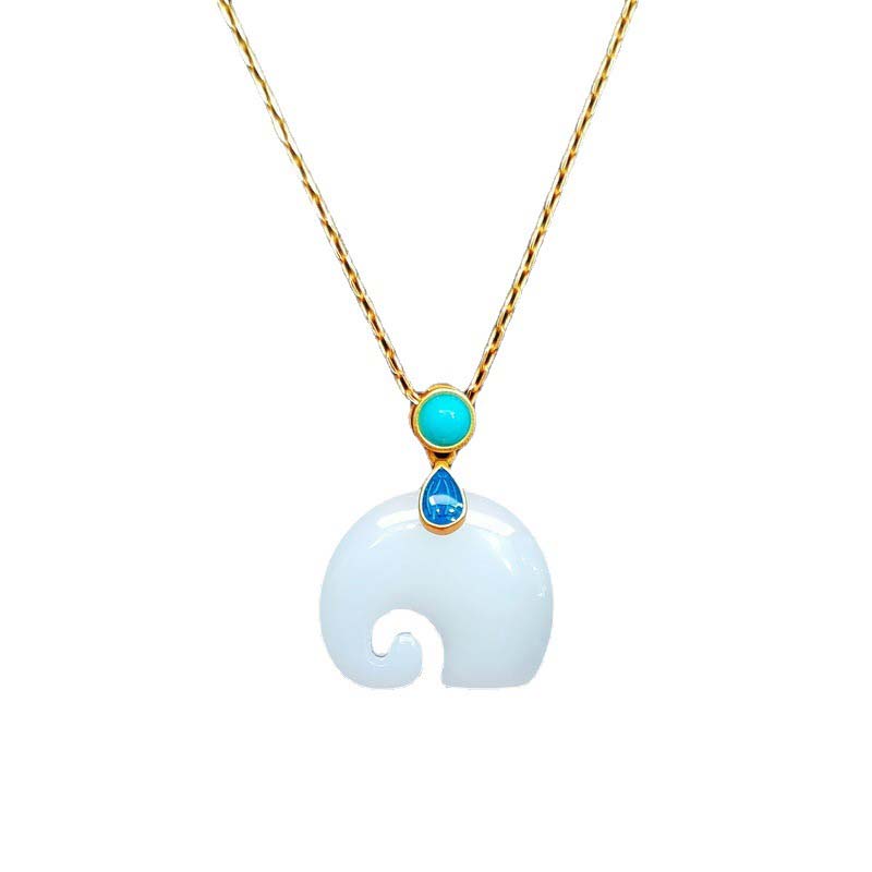 White Jade Elephant Luck Fortune Necklace Pendant