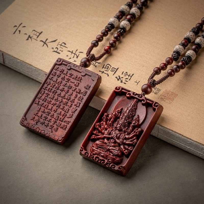 Chinese Zodiac Natal mystic zen Small Leaf Red Sandalwood Protection Necklace Pendant