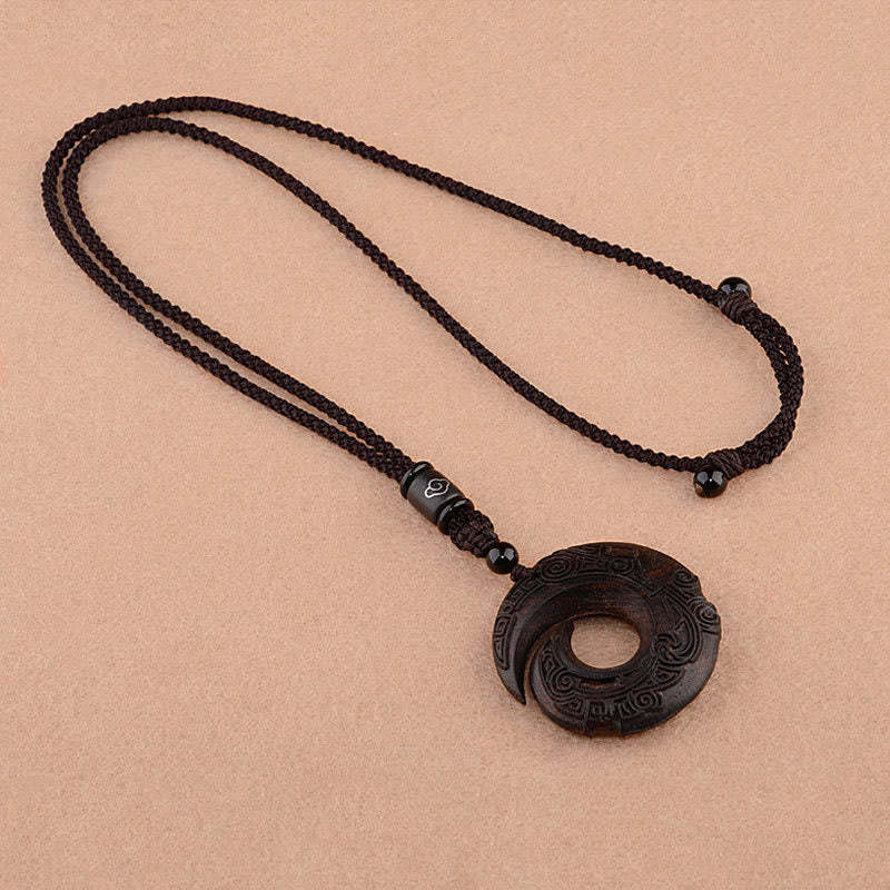 Small Leaf Red Sandalwood Ebony Wood One's Luck Improves Design Patern Protection Necklace Pendant