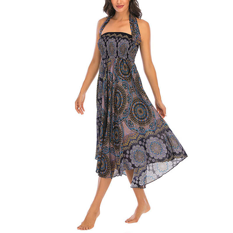 Two Style Wear Bohemian Mandala Flower Lace-up Skirt Dress