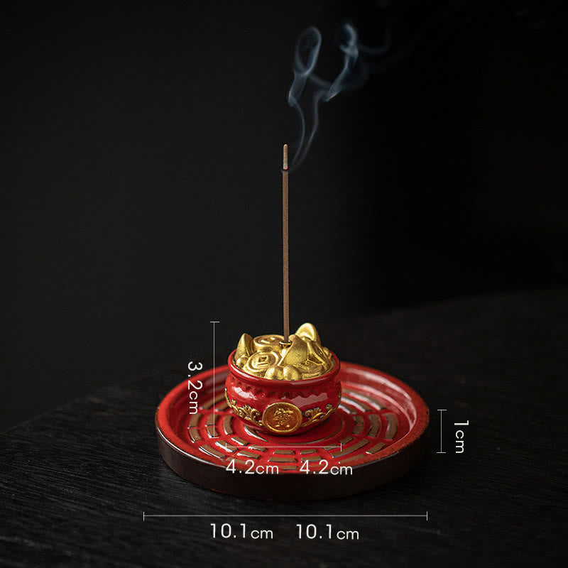 Small Treasure Bowl Lucky Bag Bagua Tray Healing Ceramic Stick Incense Burner Decoration