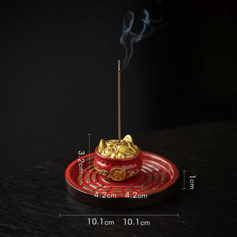Small Treasure Bowl Lucky Bag Bagua Tray Healing Ceramic Stick Incense Burner Decoration