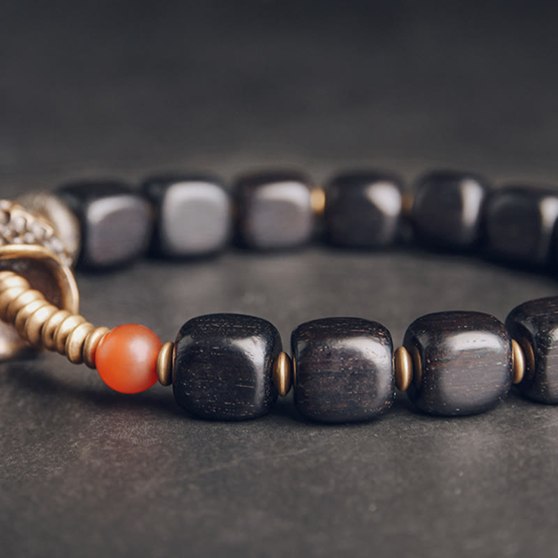 Ebony Wood Copper Brass Red Agate Peace Bracelet