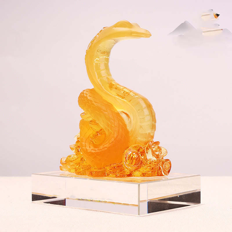 Year Of The Snake Ingot Copper Coins Base Liuli Art Piece Home Decoration