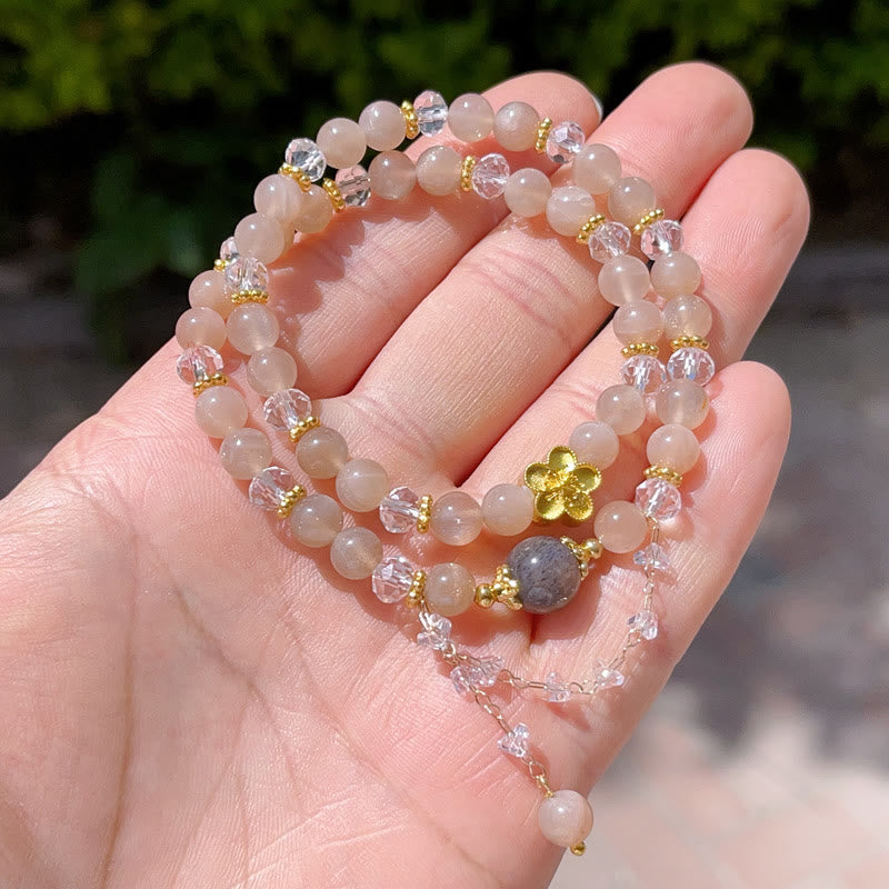 Sun Stone Crystal Peach Blossom Wealth Double Wrap Bracelet