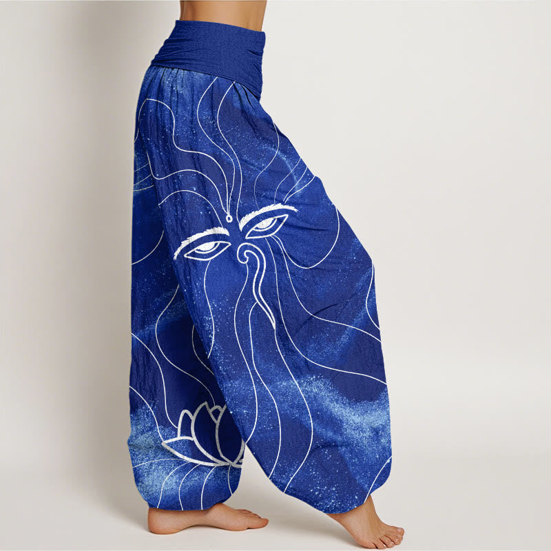 The Eye Of Nepal Vajra Lotus Pattern Women's Elastic Waist Harem Pants