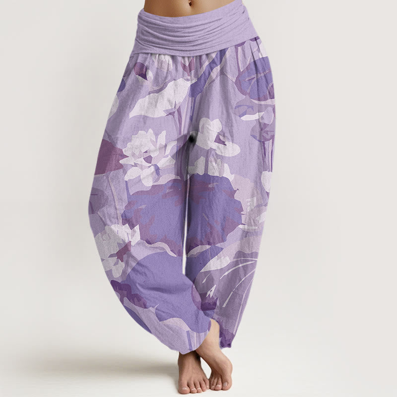 Lotus Leaves Design Women's Elastic Waist Harem Pants