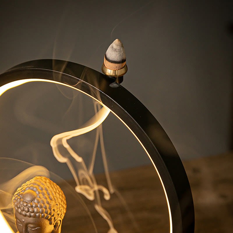 mystic zen Lotus Backflow Smoke Fountain Ceramic Blessing Incense Burner With Light Decoration