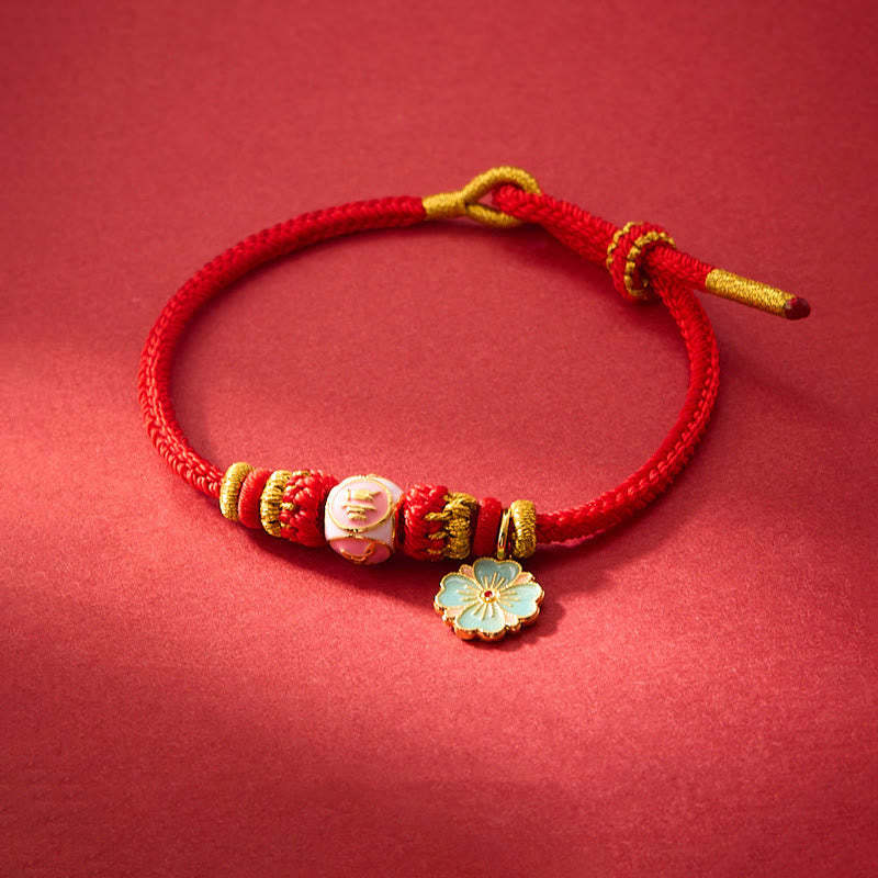 Red String Gold Plated Copper Peach Blossom Yi Fan Feng Shun Protection Braided Bracelet