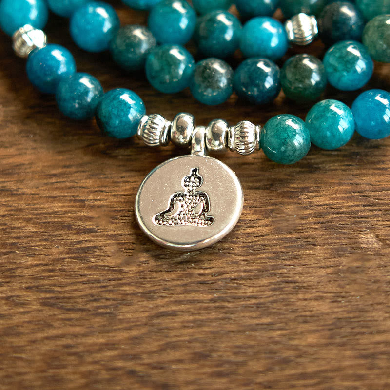 108 Mala Beads Apatite Bead Om The Tree Of Life Lotus mystic zen Bracelet