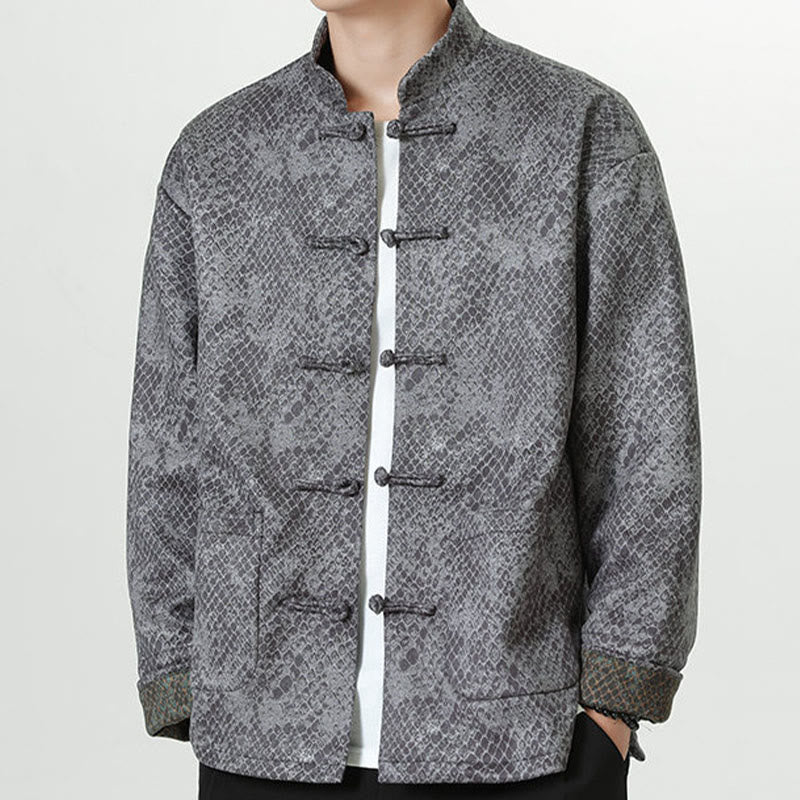 Casual Suede Python Pattern Frog-button Cotton Men's Jacket Shirt Clothing