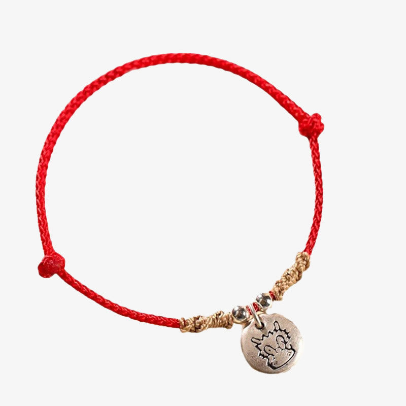 Handmade 999 Sterling Silver Year of the Dragon Cute Chinese Zodiac Luck Braided Bracelet (Extra 30% Off | USE CODE: FS30)