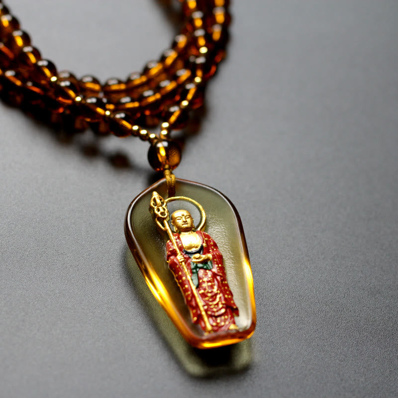 Ksitigarbha mystic zen Liuli Crystal Compassion Amulet Necklace Pendant