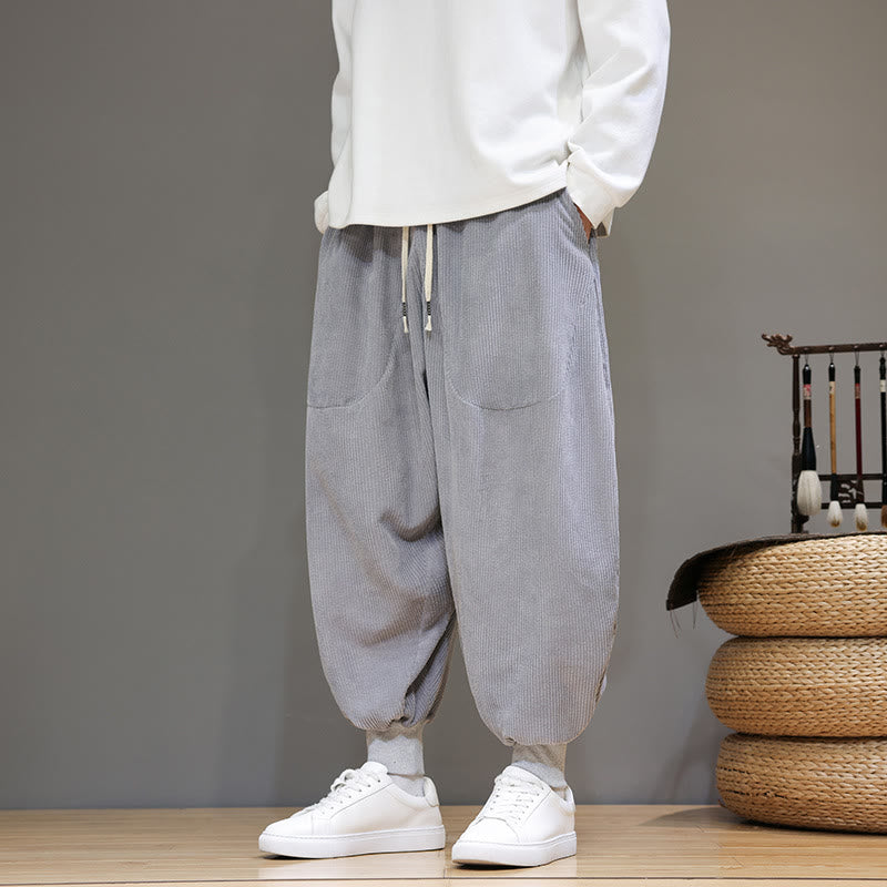 Casual Plain Cotton Men's Harem Pants With Pockets